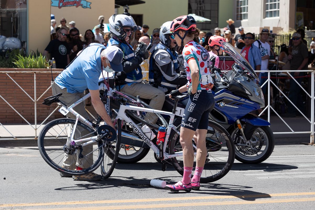 Poidevin's teammate, Krista Dobel-Hickok got caught up in the crash and their bikes were tangled together.