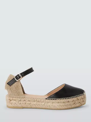 John Lewis Keekie Leather Two Part Ankle Strap Flatform Espadrilles