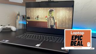 Lenovo Yoga 7i laptop showing the character Syndulla in a scene from Ahsoka