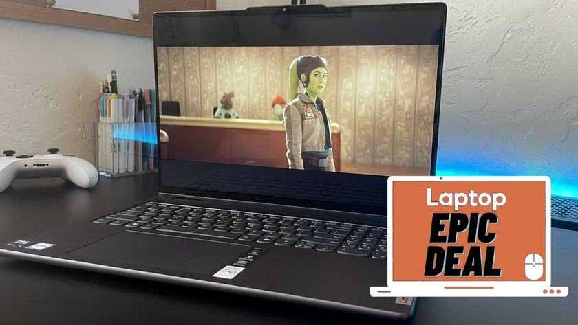 Lenovo Yoga 7i laptop showing the character Syndulla in a scene from Ahsoka