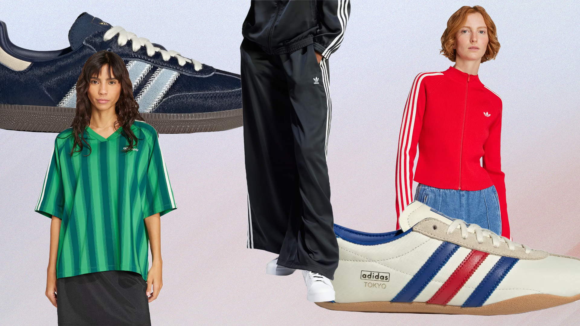 A collage of Adidas products.