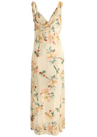 Floral-Print Satin Maxi Dress