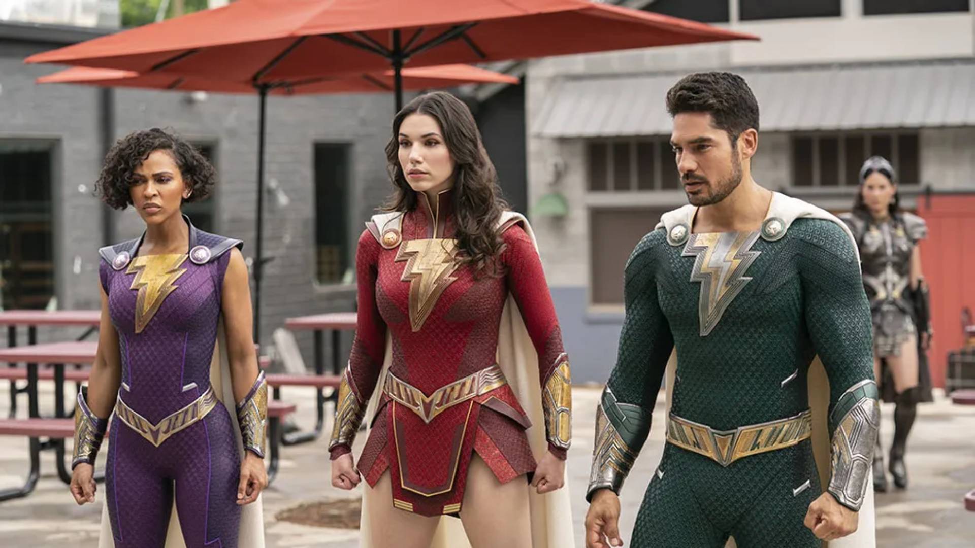 Megan Good, Caroline Grace Currey, and D.J. Cotrona in Shazam! Fury of the Gods