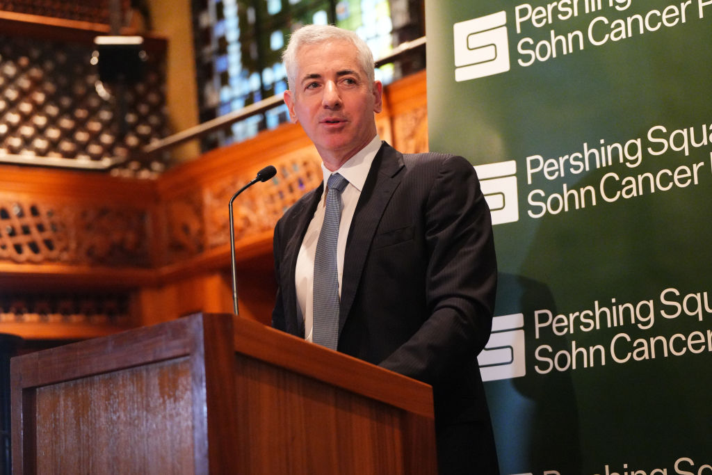 Pershing Square founder Bill Ackman speaking at a lectern