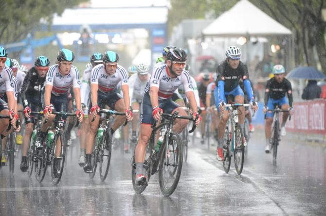 Mark Cavendish (Great Britain) was at the fore of the men's race in the early kilometres
