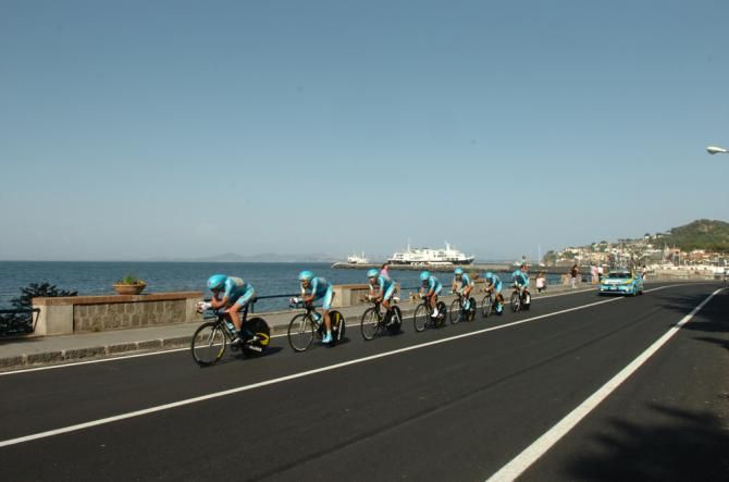 Astana ride through the team time trial