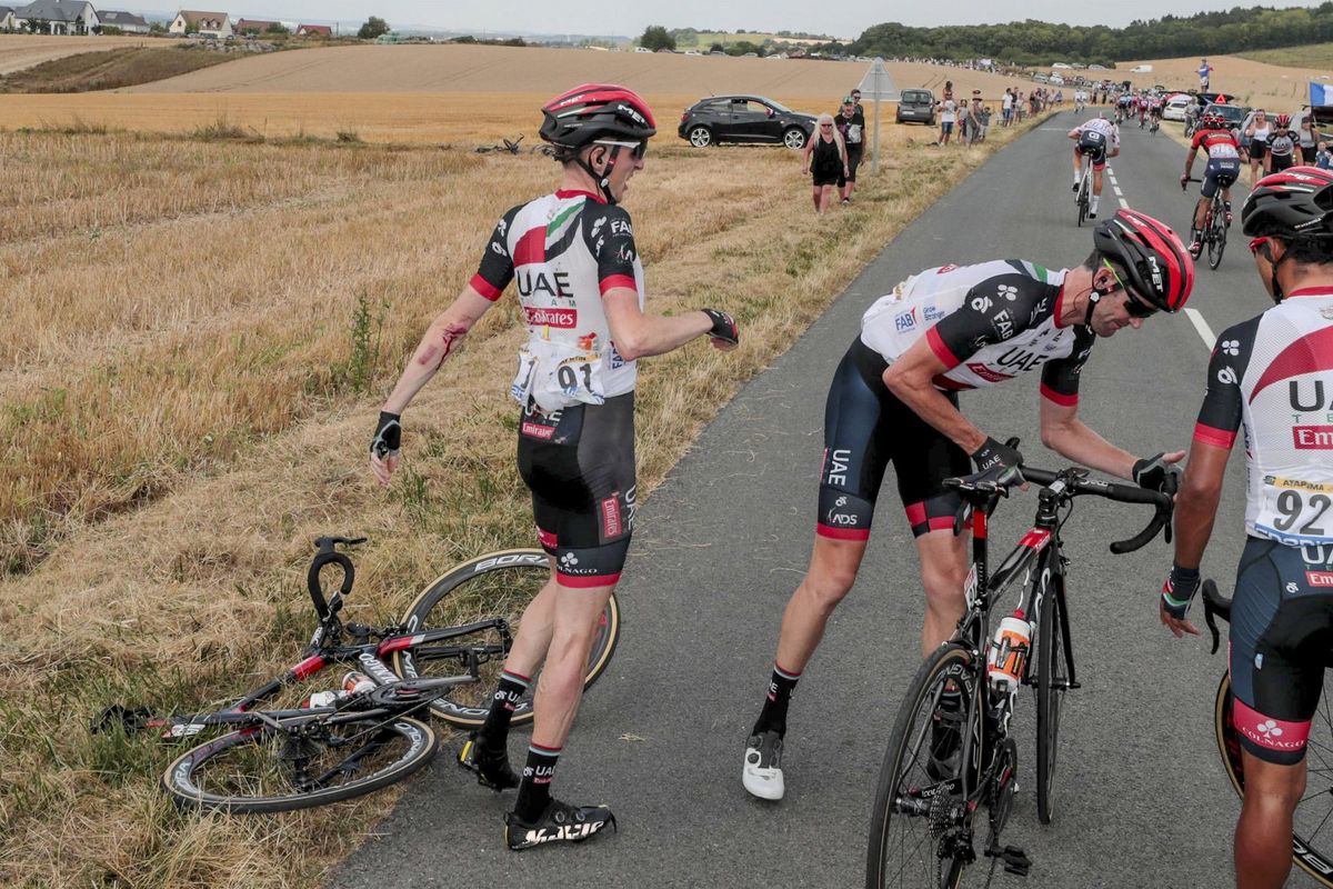 Dan Martin (UAE Team Emirates) gets up after his crash