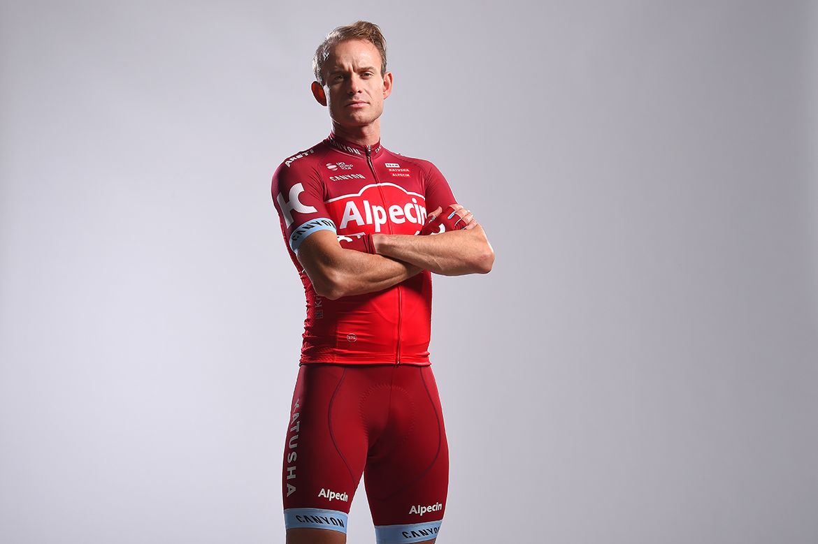 Alexander Kristoff models the 2017 Katusha-Alpecin kit