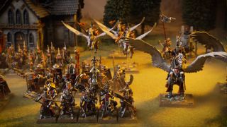 A Bretonnian Army, laid out on a green field