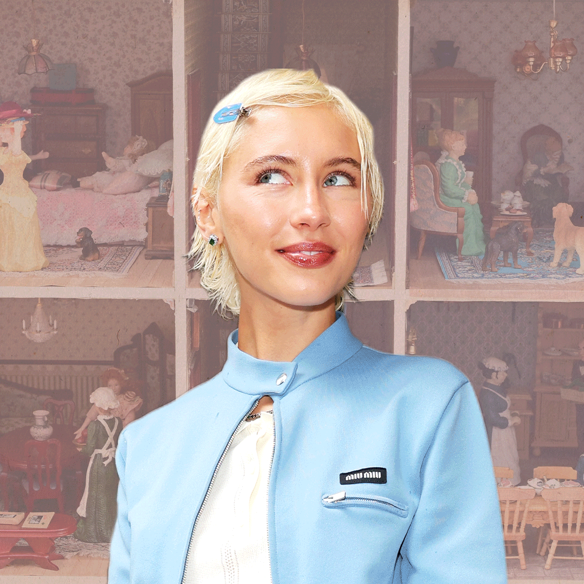 Photo collage of doll-inspired makeup and hair looks