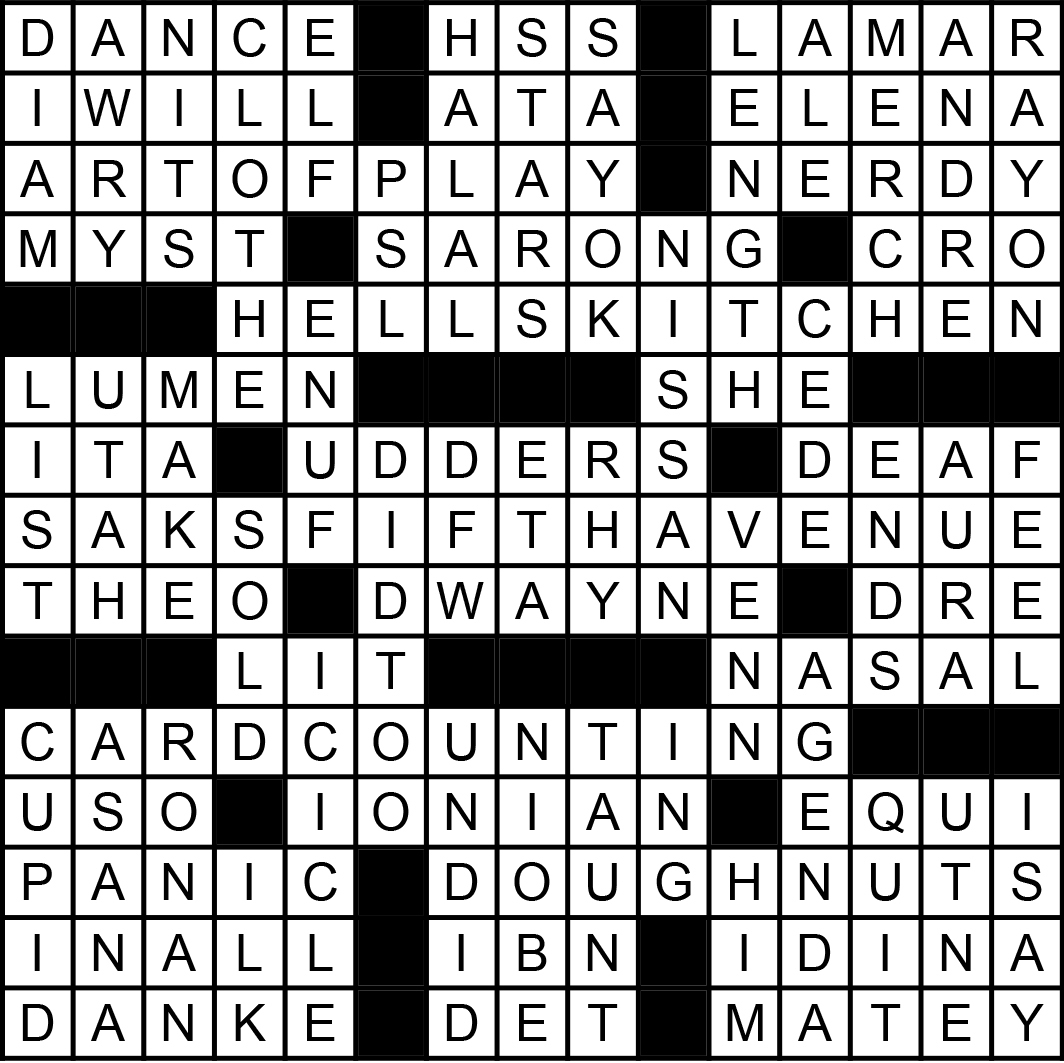 A solved crossword puzzle.