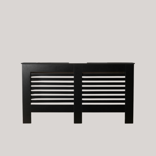Ohs Large Radiator Heating Furniture Cover, Stylish Wooden Frame Slatted Design Decorative Top Shelf Radiator Cover Mdf for Living Room Bedroom Hallway, Black
