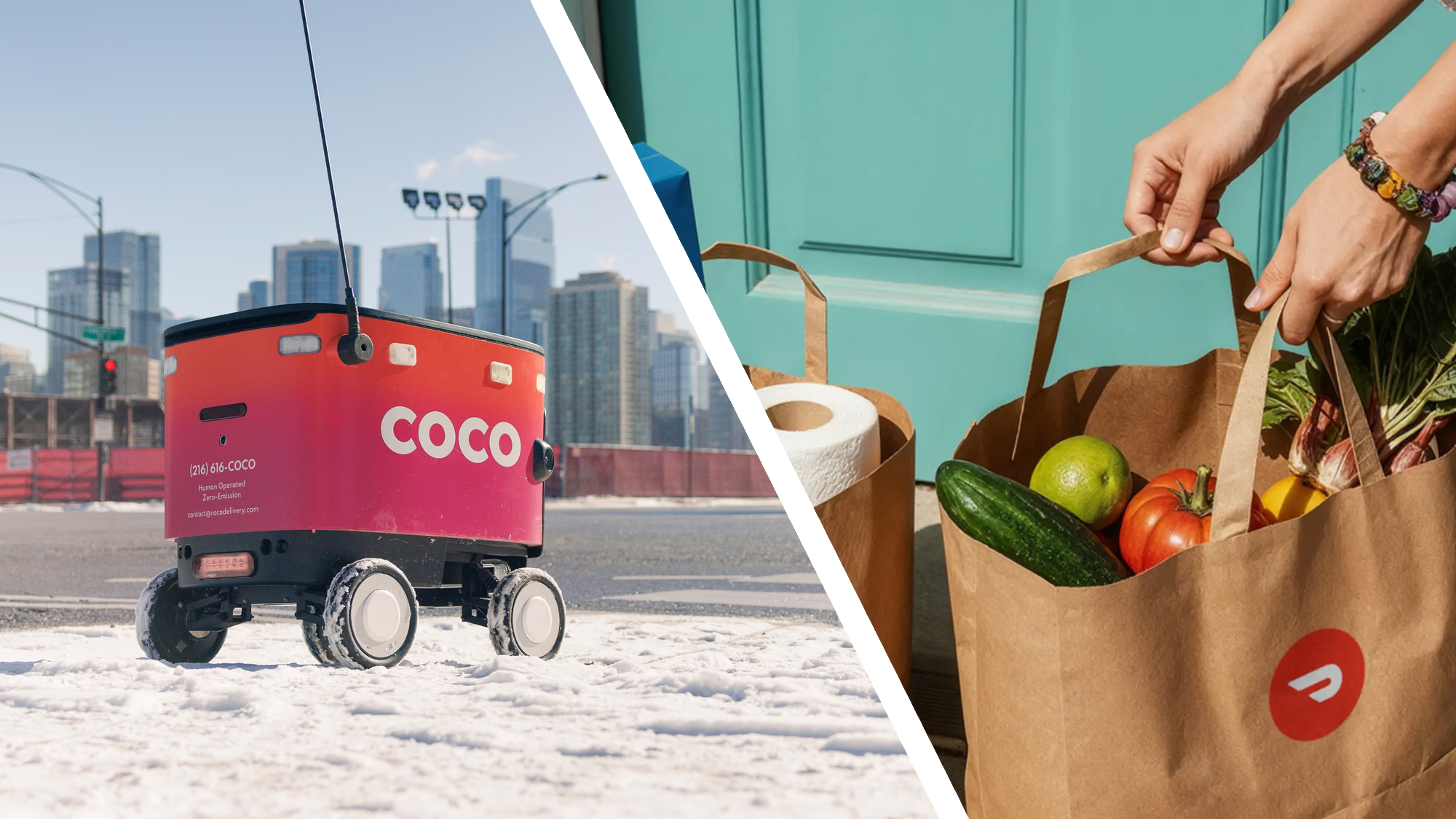 A Coco Robotics robot and DoorDash