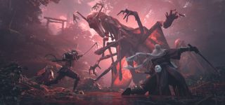 Digital art showing a battle scene in progress