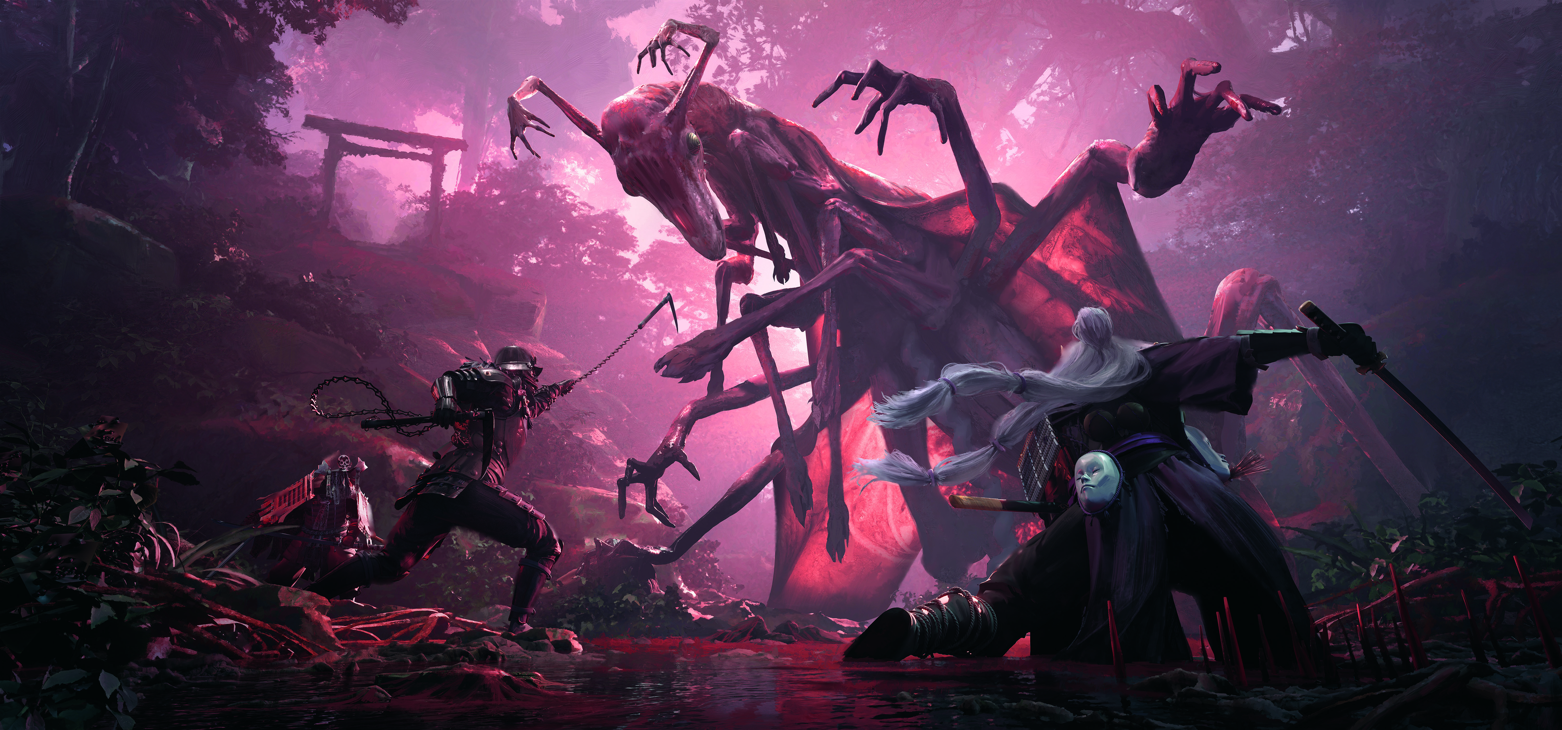 Digital art showing a battle scene in progress