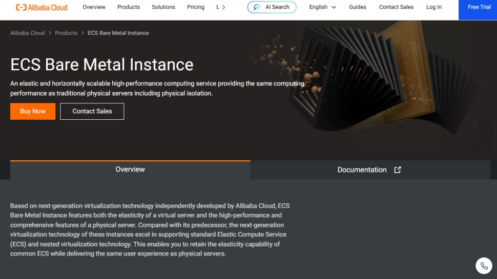 Website screenshot of Alibaba Cloud ECS Bare Metal Instance (August, 2025)