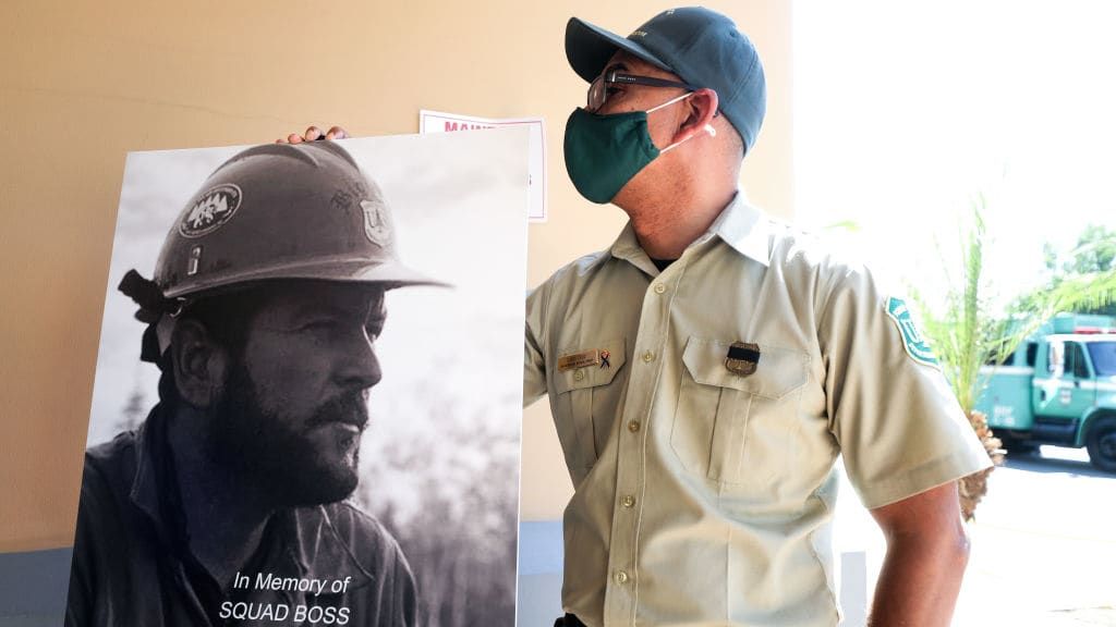 A memorial for Charles Morton, who died fighting the El Dorado Fire.