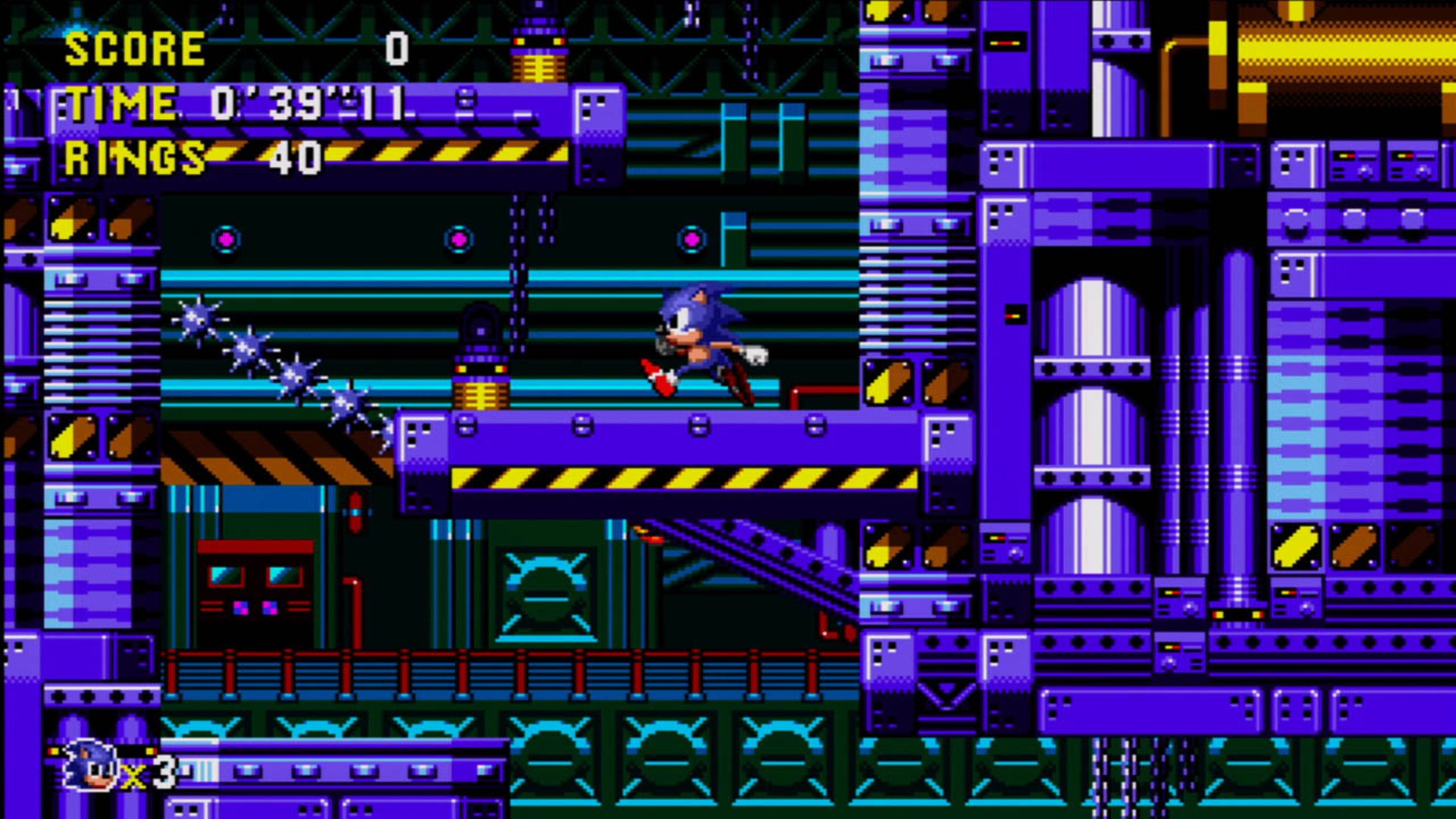 Sonic CD screenshot showing Sonic running across a metal platform