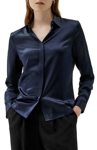 Basic Concealed Placket Silk Shirt