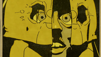 Close up of Rebounder protagonist's face, the Rebounder, behind battered mask
