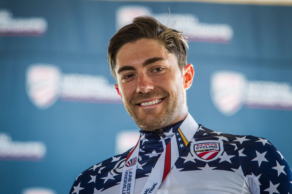 Larry Warbasse (Aqua Blue Sport) on the podium after his win