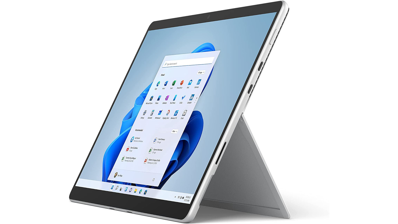 Microsoft Surface Pro 8 on stand, angle view