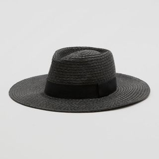 black raffia wide brimmed hat