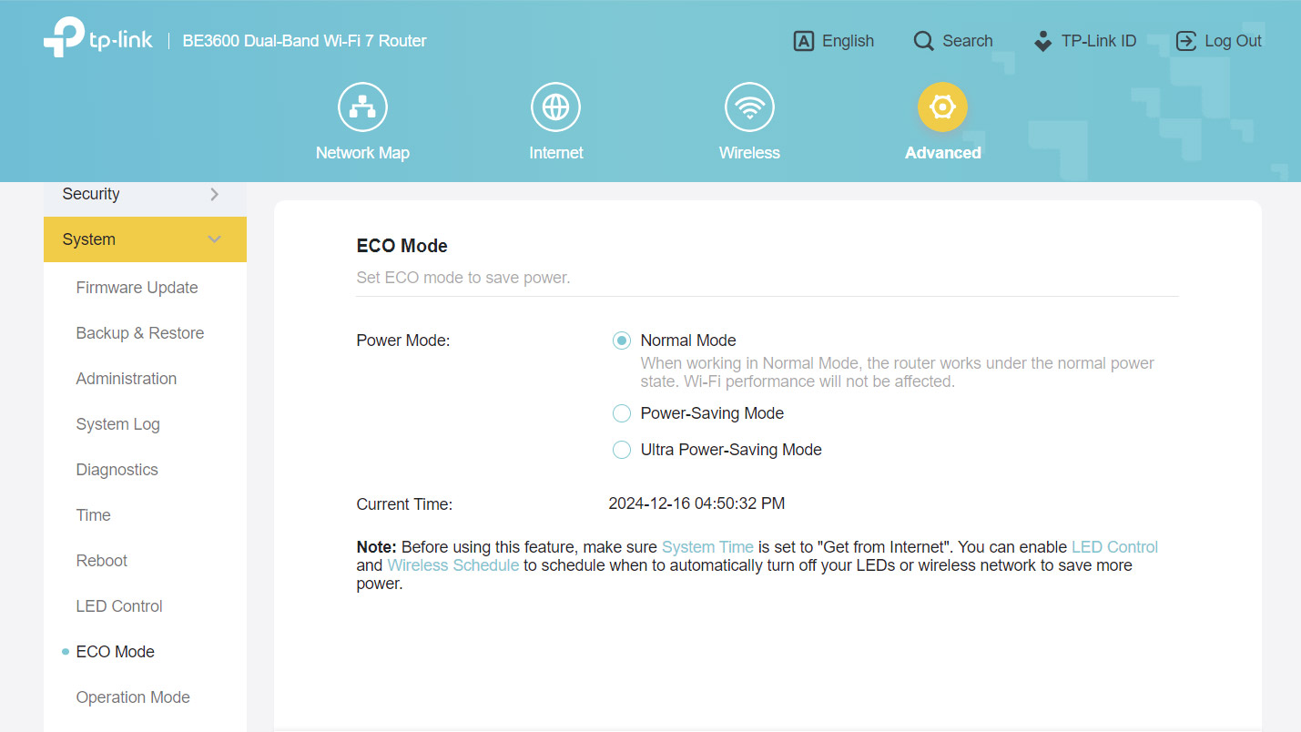 TP-Link Archer BE3600 web app screenshot