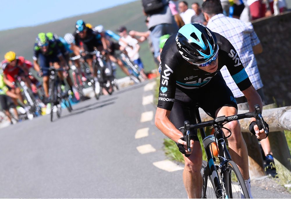 Chris Froome attacks over the final climb of stage 8at the Tour de France