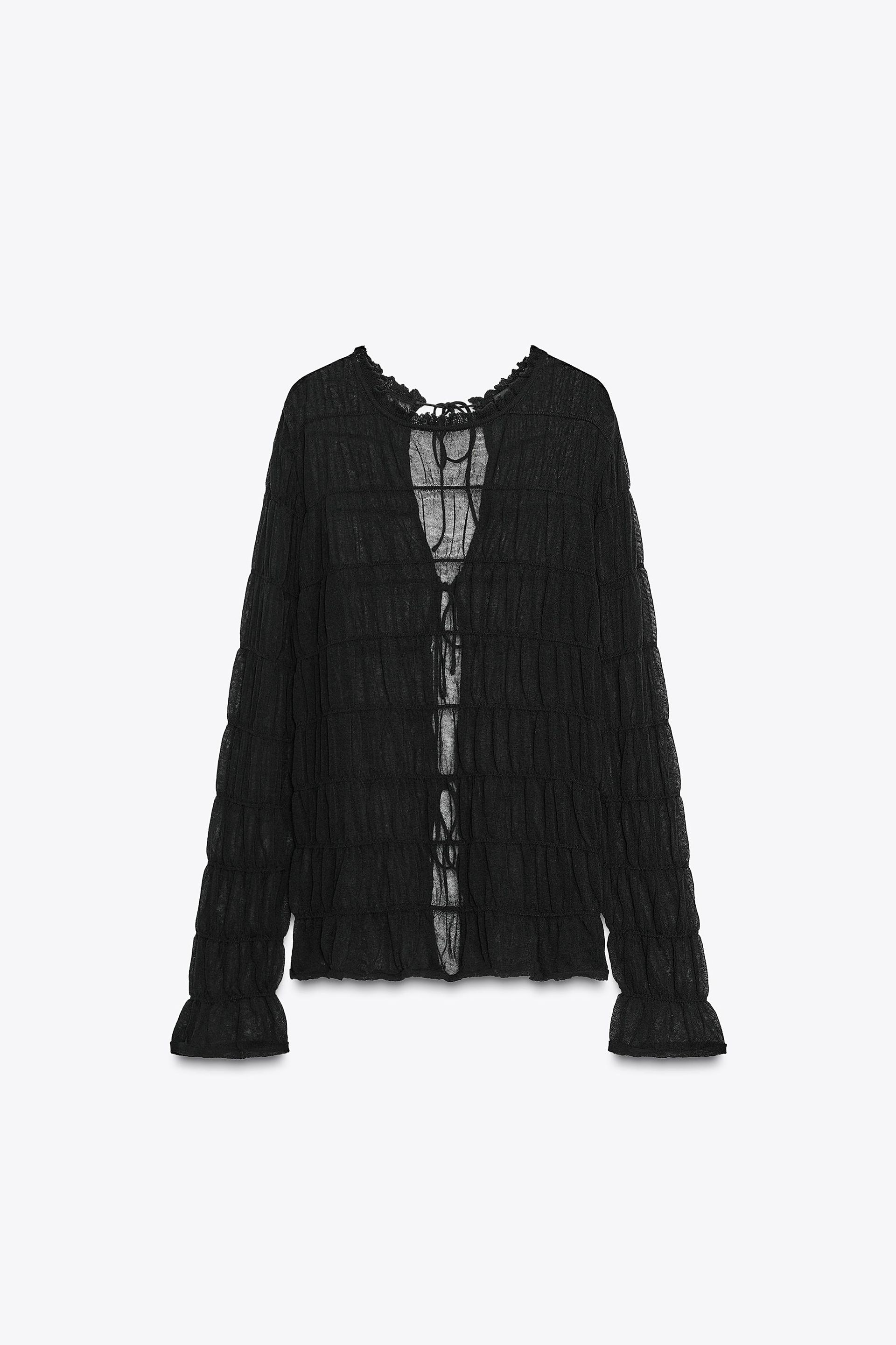 Ruched Semi-Sheer Knit Top