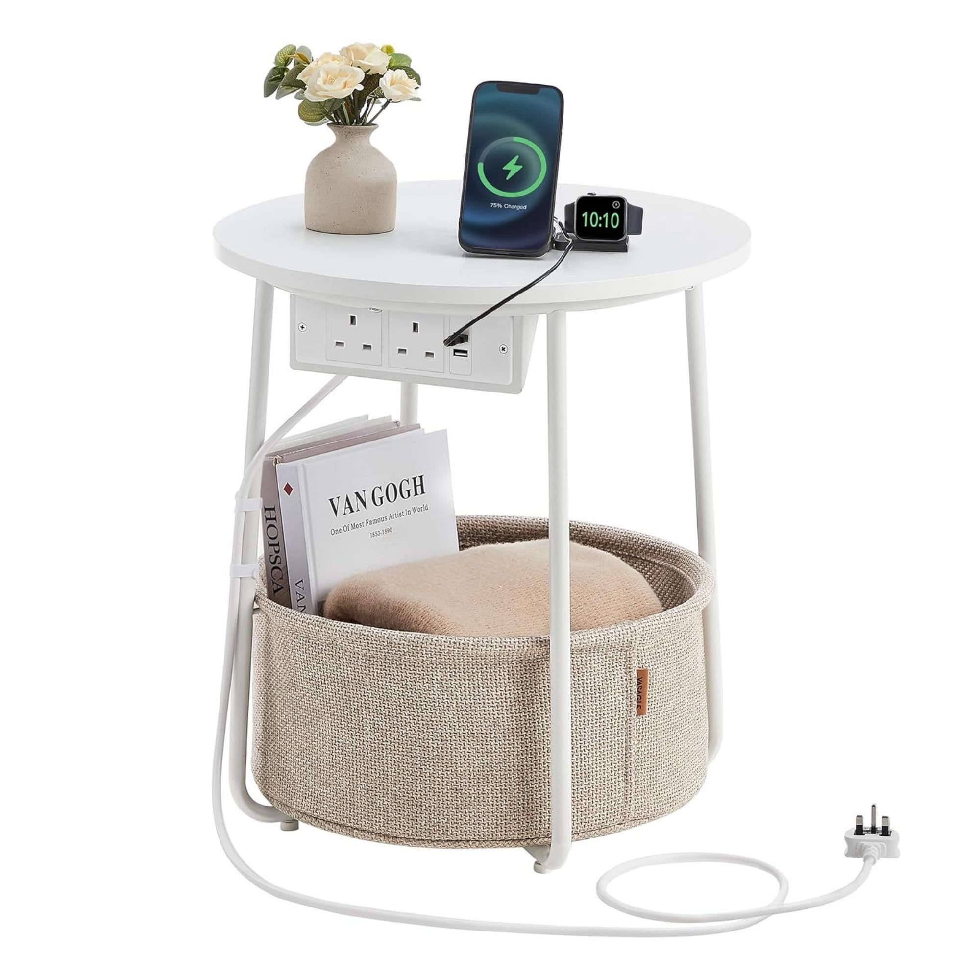 VASAGLE Side Table with Charging Station