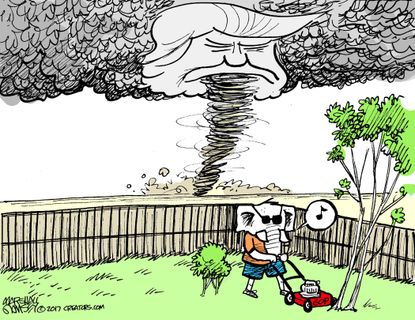 Political cartoon U.S. Trump tornado GOP