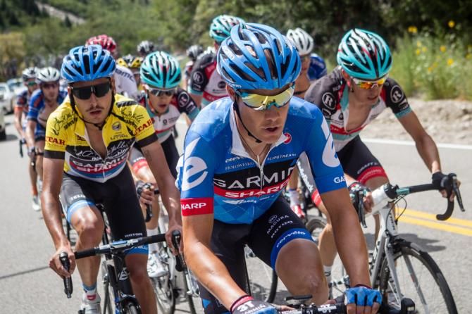 Tom Danielson (Garmin-Sharp) leading the front of the chasing yellow jersey group