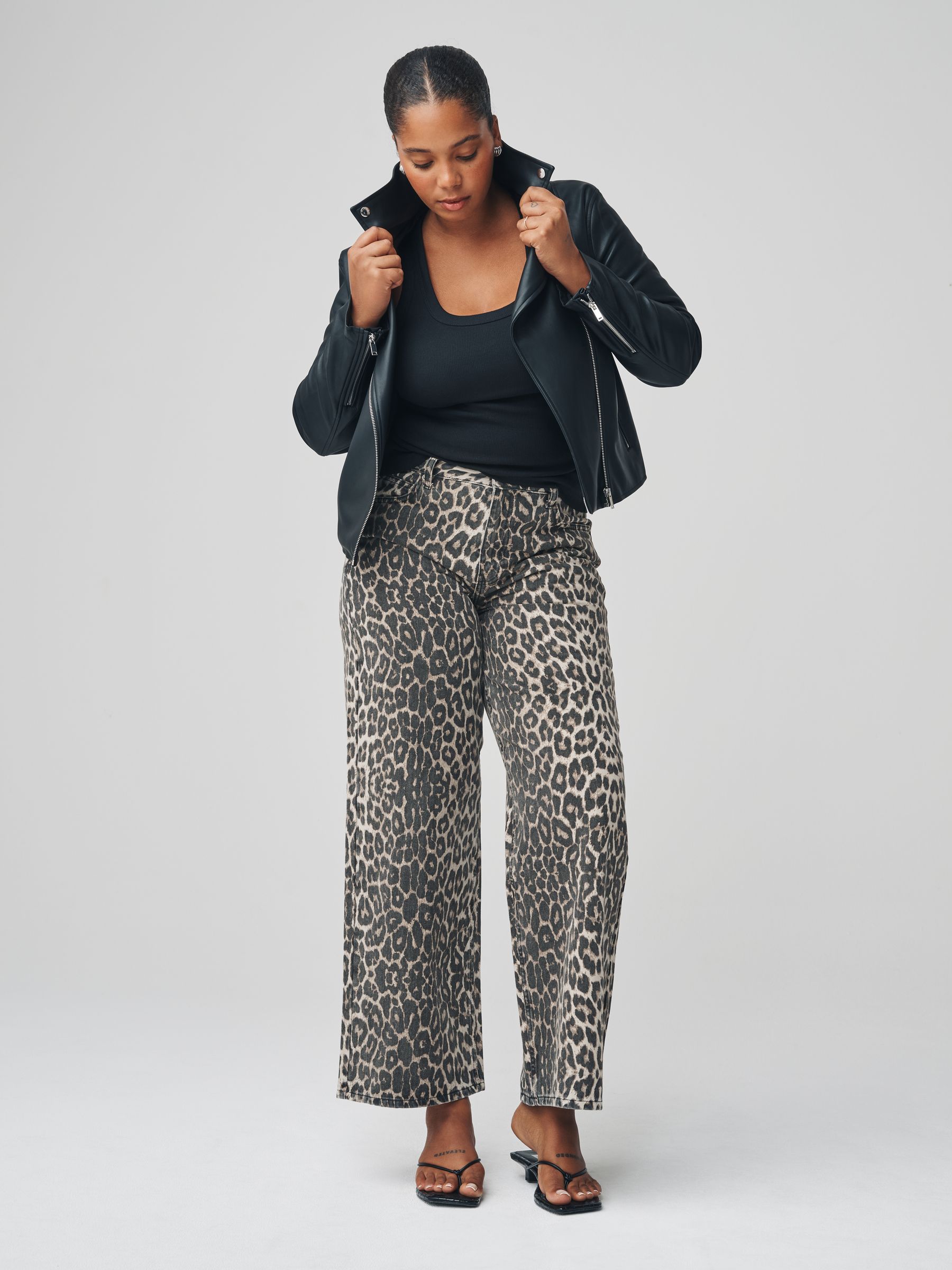 Leopard Print Hourglass Wide Leg 100% Cotton Jeans