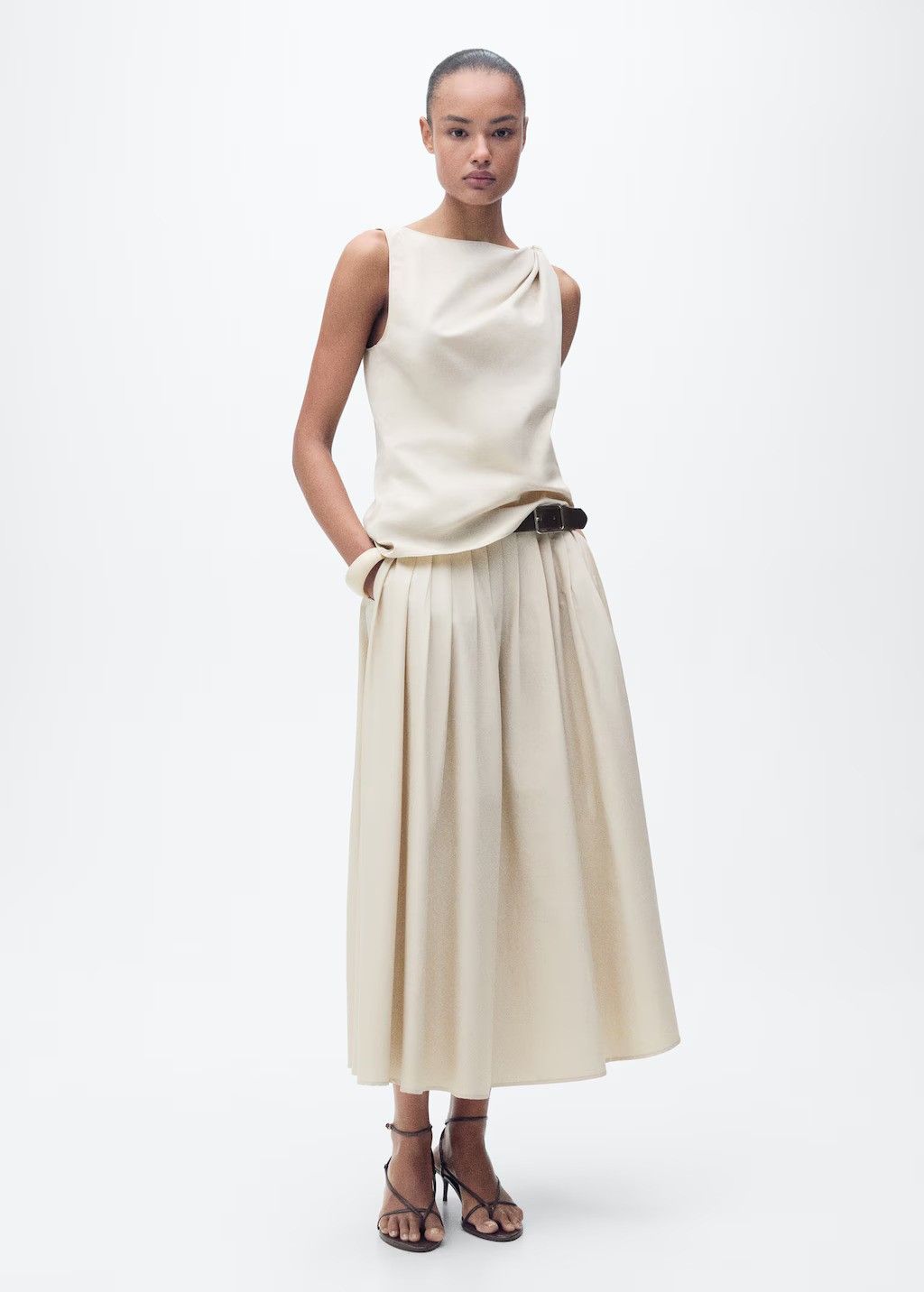 MANGO, Flared Skirt With Pleated Detail