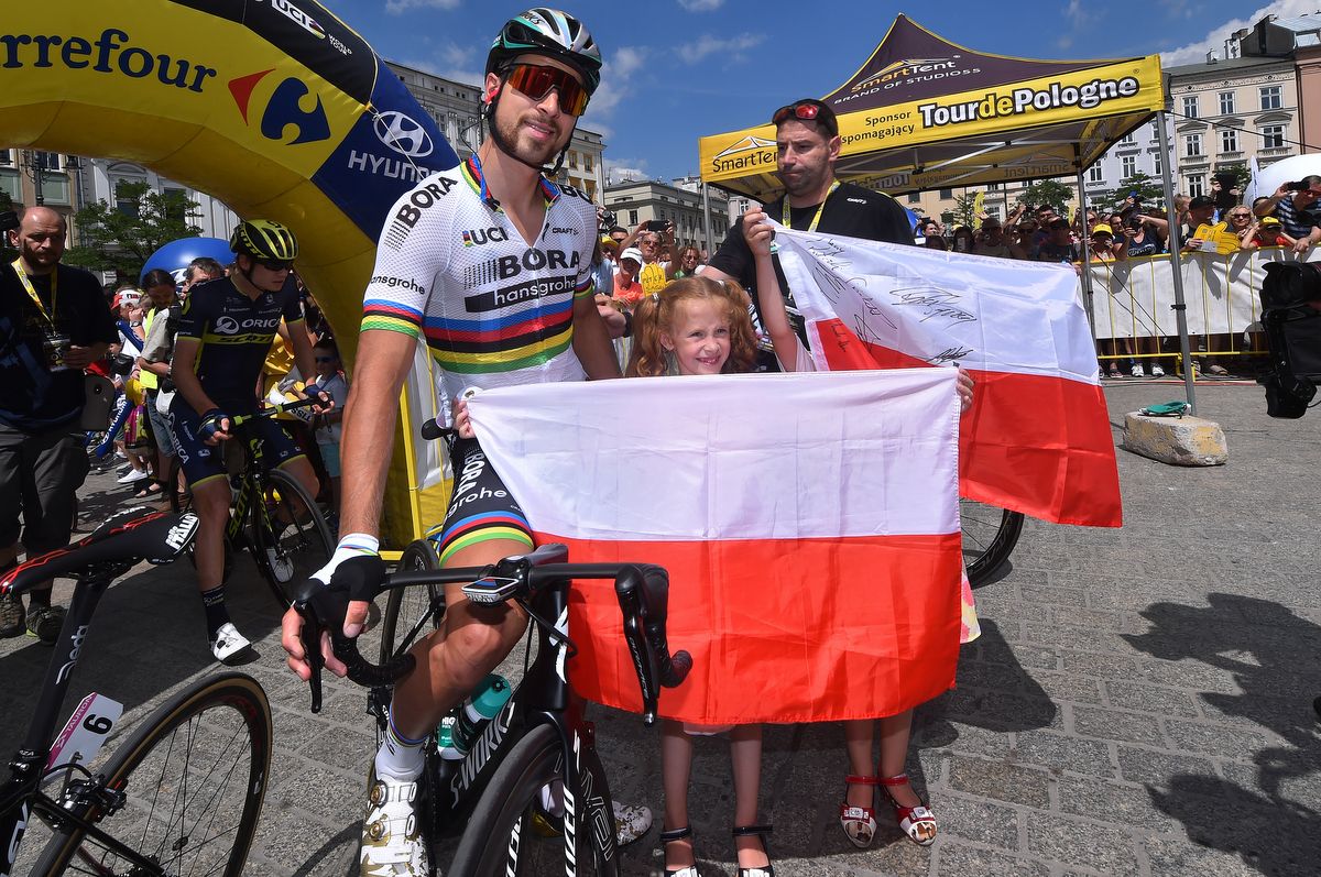 Peter Sagan with some young Polish fans before stage 1