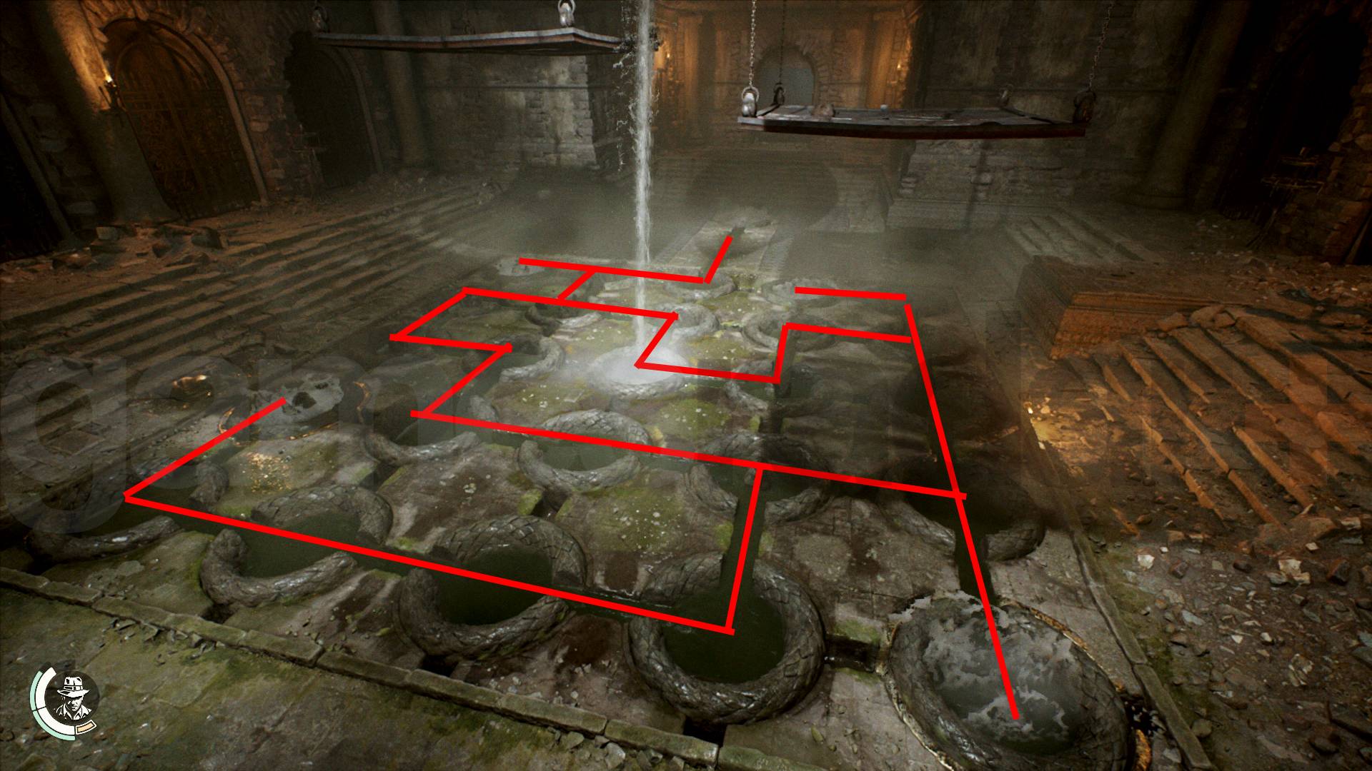 Indiana Jones serpent water puzzle