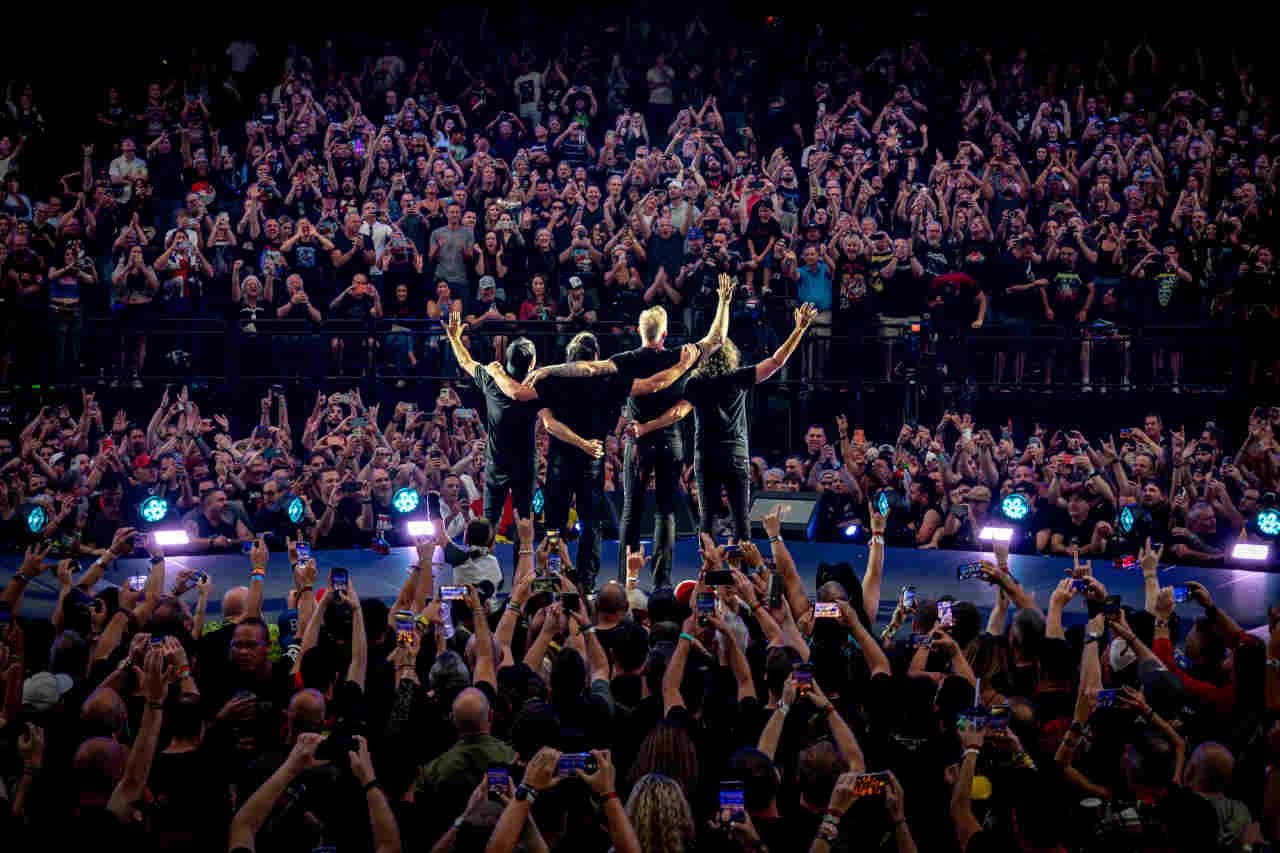 Metallica performing onstage at the Las Vegas Sphere