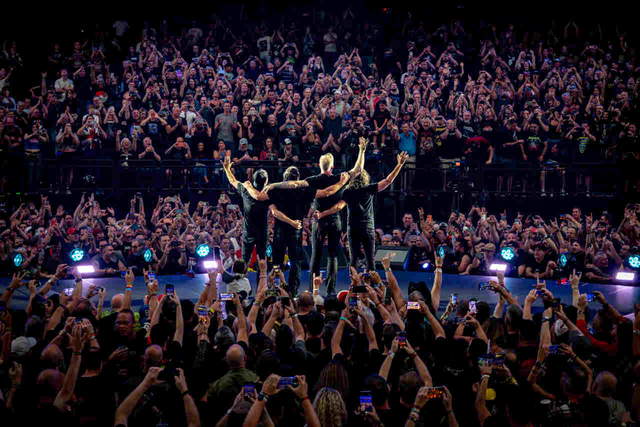Metallica performing onstage at the Las Vegas Sphere