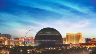 The Sphere against the Las Vegas skyline