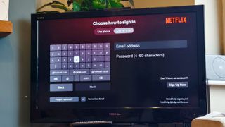 The Netflix log-in menu on a Fire TV enabled TV