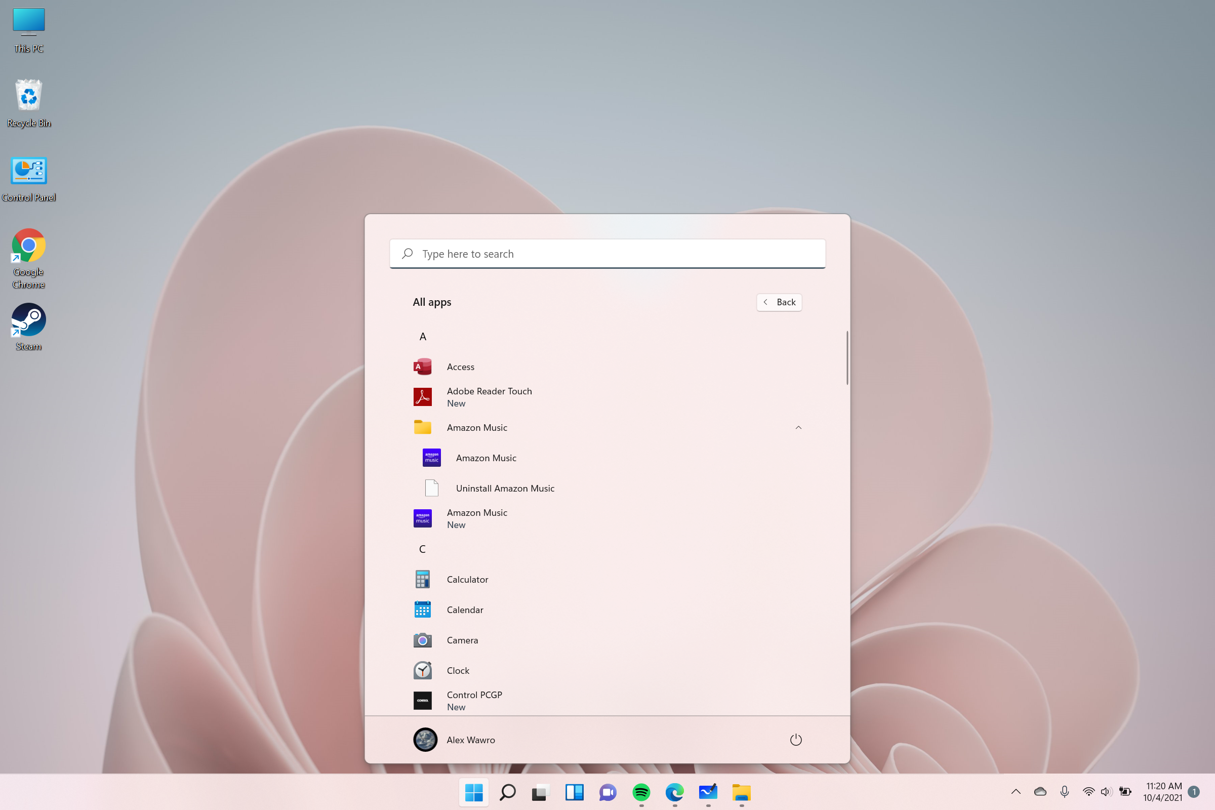 Windows 11 Start menu - all apps view