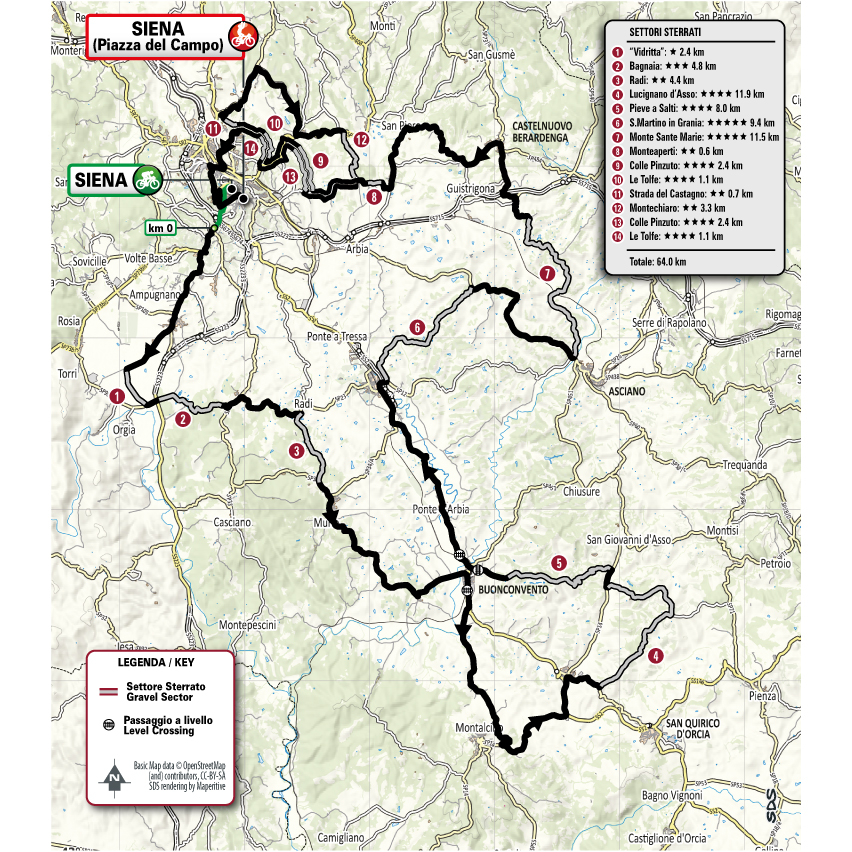 Strade Bianche 2026 map