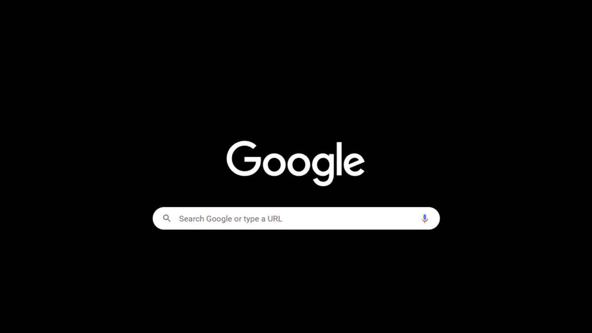 Google&#039;s new darker dark mode - it&#039;s a pitch black screen with white letter spelling Google