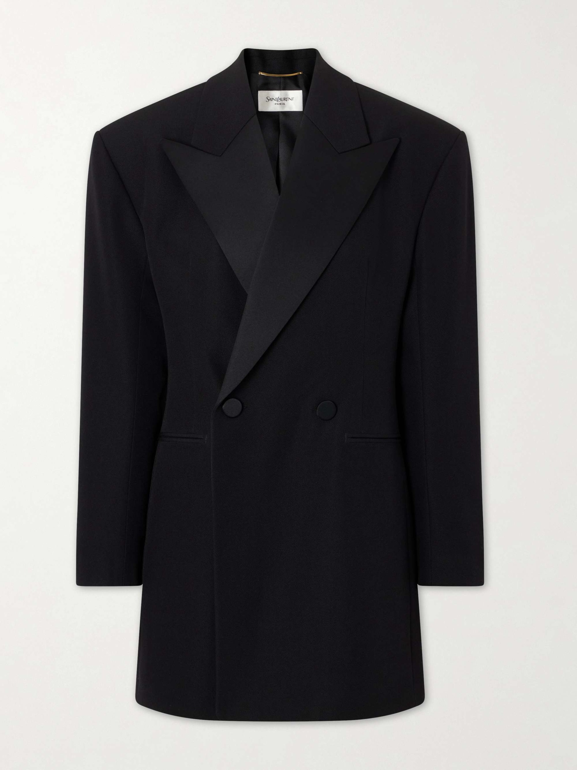 Double-Breasted Satin-Trimmed Wool-Crepe Blazer