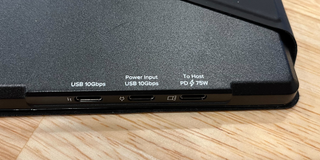 The three USB-C ports are on the Plugable portable monitor are clearly labeled by use-case.