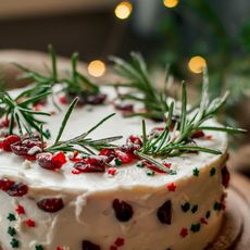 festive cake with rosemary decor