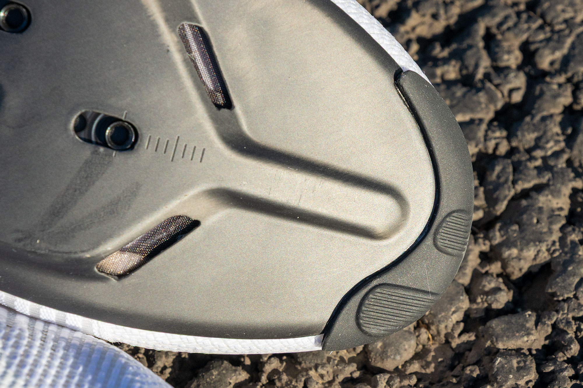 Fizik Powerstrap Aeroweave shoe sole showing rubber toe bumper
