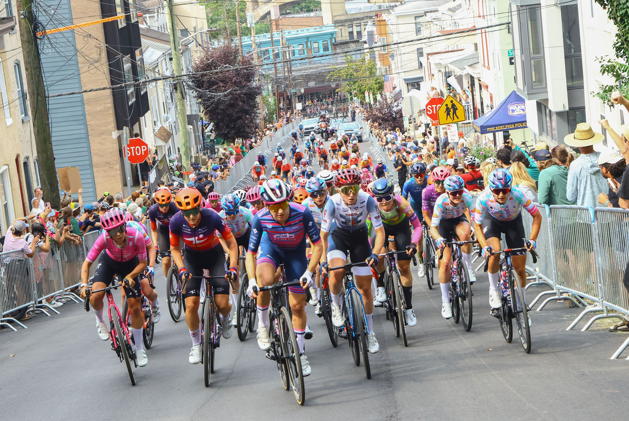 Megan Guarnier at the front of the peloton during the 2026 Philadelphia Cycling Classic