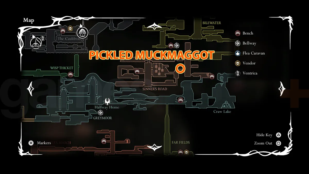 Map location for the Pickled Muckmaggot in Silksong